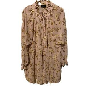 Vici Entirely You Tiered Baby Doll Boho Floral Long Sleeve Lined Dress Size XL